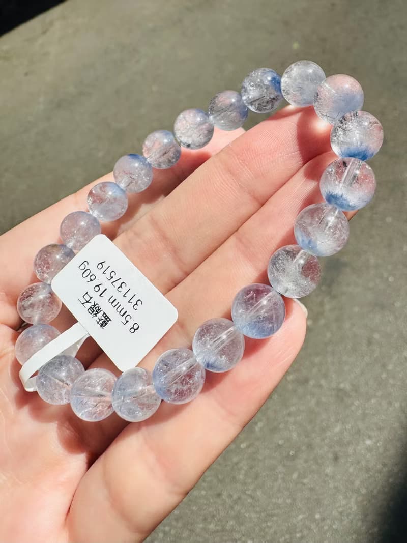 小精品天然藍線石水晶8.5mm19.60g防甲狀腺亢進加強表達能力