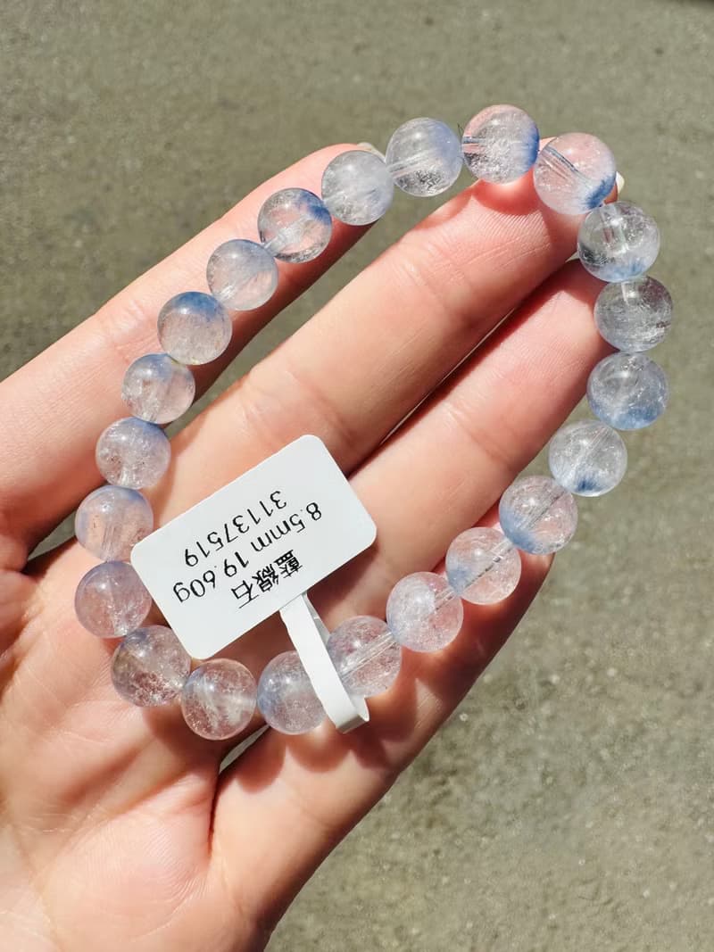 小精品天然藍線石水晶8.5mm19.60g防甲狀腺亢進加強表達能力