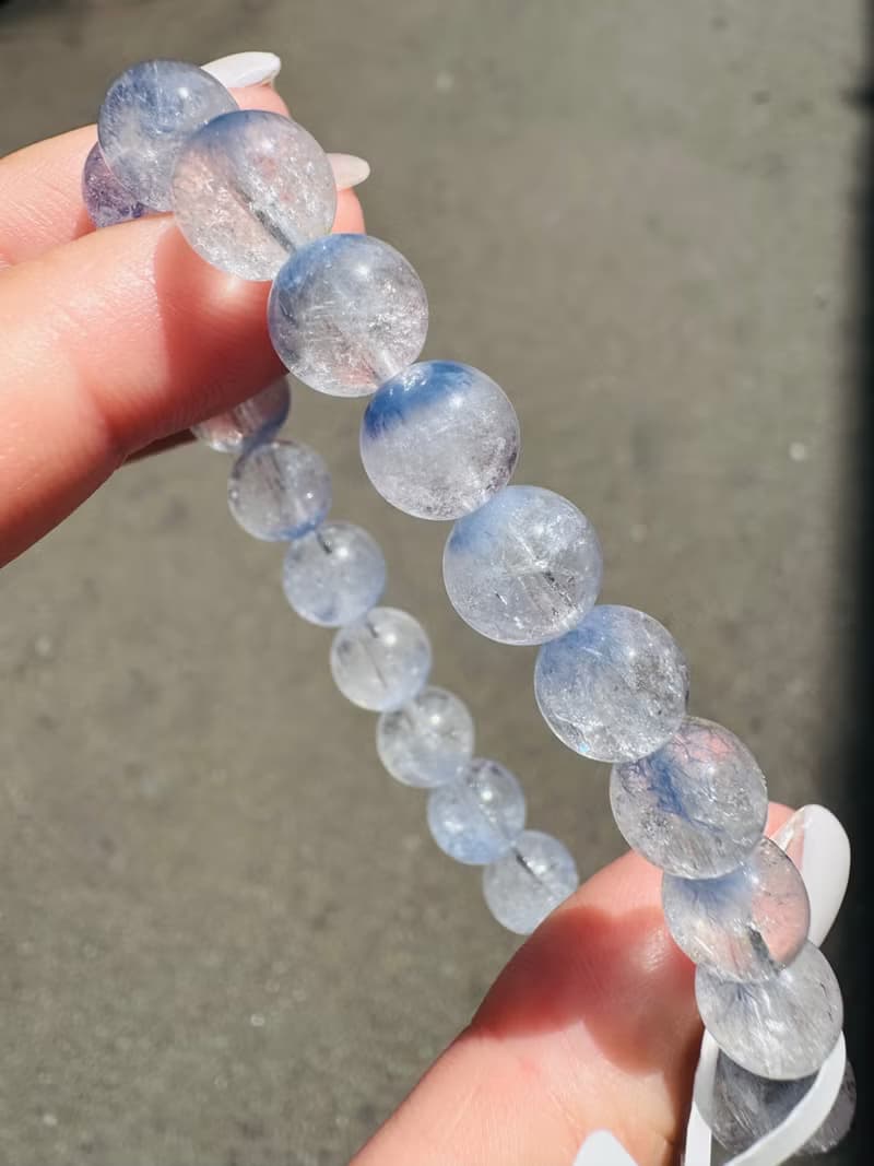 小精品天然藍線石水晶8.5mm19.60g防甲狀腺亢進加強表達能力