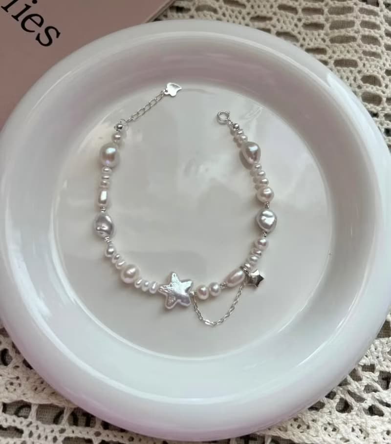 YuanPearl天然巴洛剋星星珍珠手鍊設計款純銀手鍊六款可選