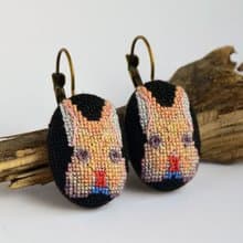 米色兔子刺繡耳環 送給寵物愛好者的首飾 送給她的手工兔子禮物