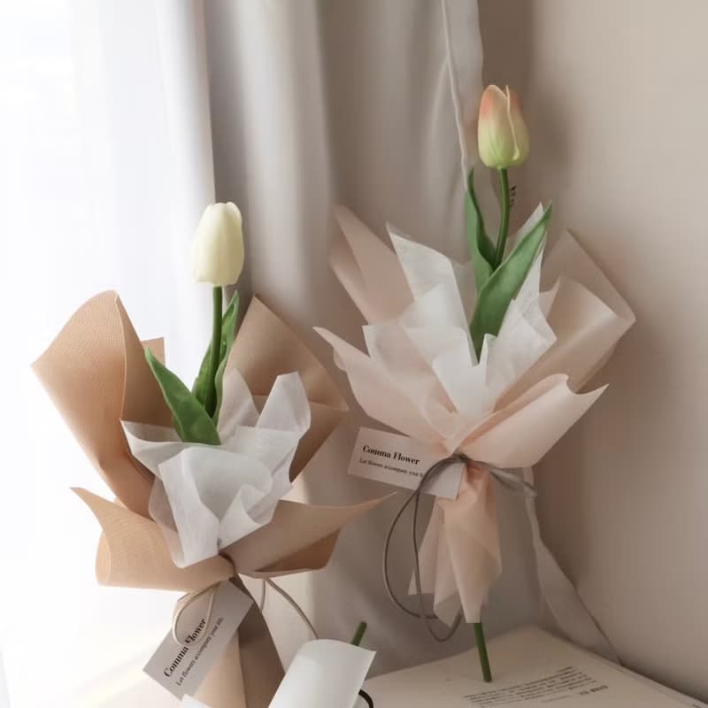 單朵五色韓式水感鬱金香花束 仿真花束