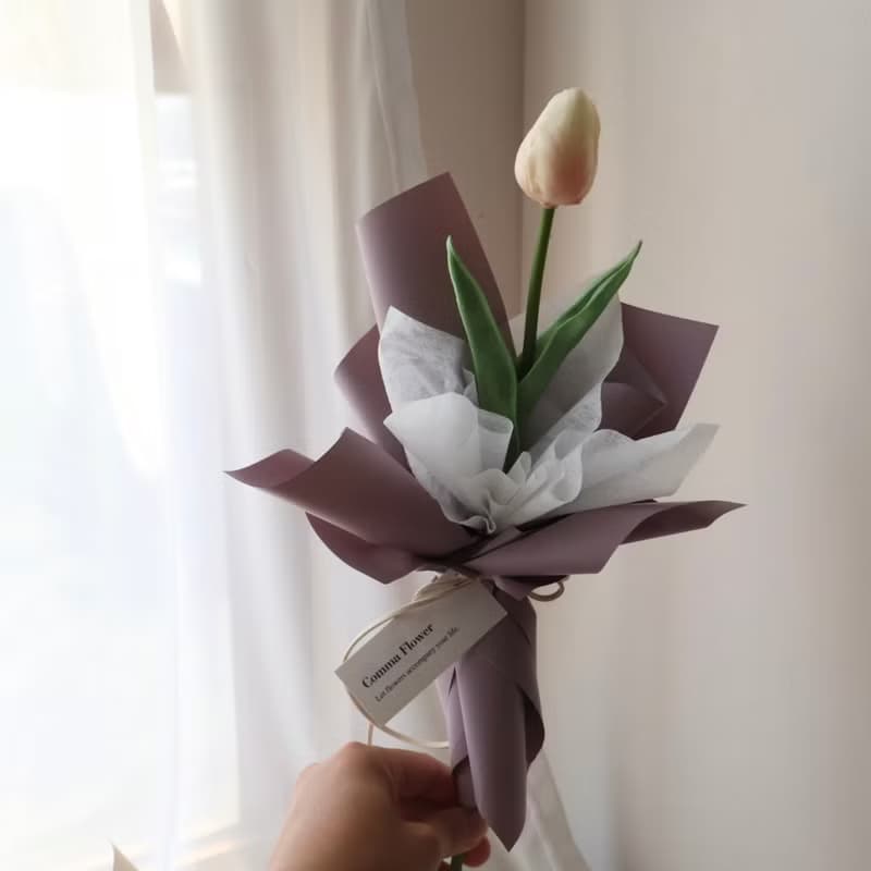 單朵五色韓式水感鬱金香花束 仿真花束