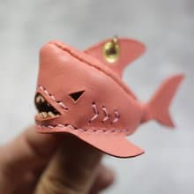 純手工製 迷你 粉紅色 鯊魚 粉鯊 鑰匙圈 shark Key holder