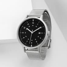 BIJOUONE彼樹灣B70黑色表盤銀色鋼帶日歷夜光指針男女精鋼手錶