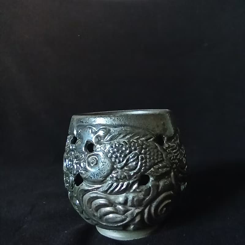 柴燒雙魚雙層鏤空防燙杯陳炫亨雕刻