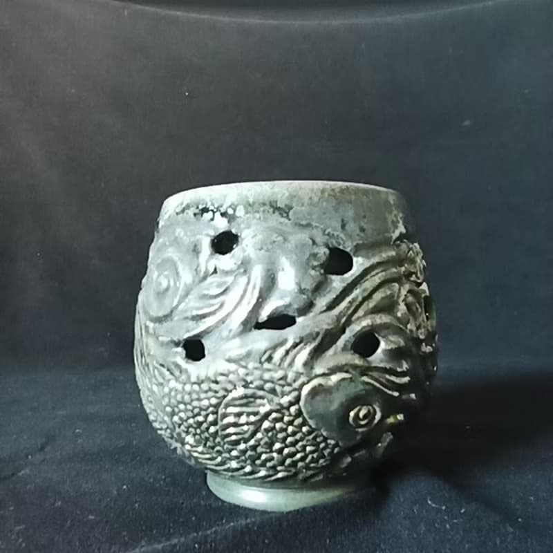 柴燒雙魚雙層鏤空防燙杯陳炫亨雕刻