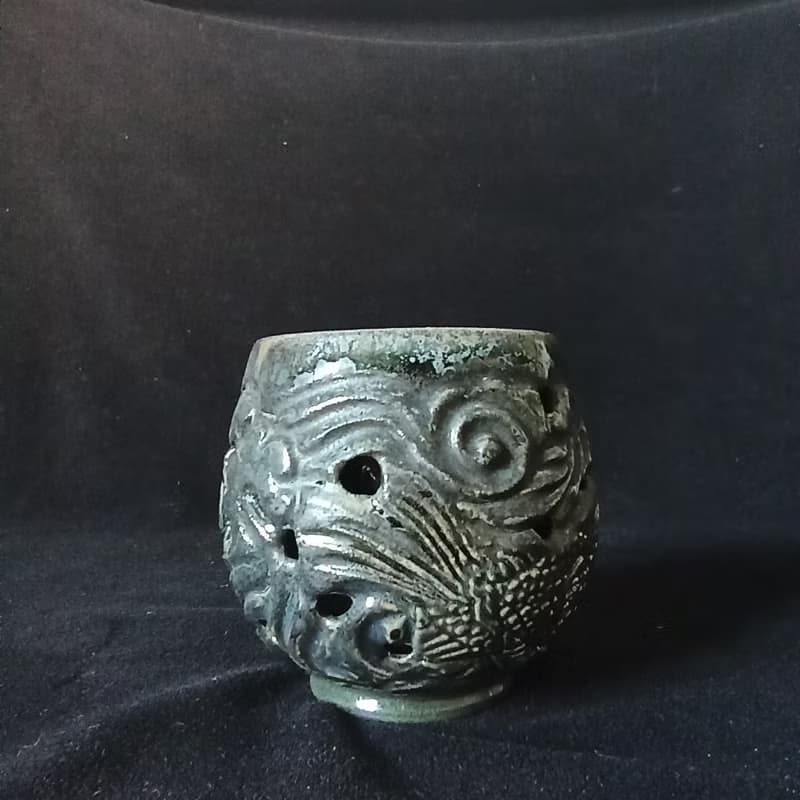 柴燒雙魚雙層鏤空防燙杯陳炫亨雕刻