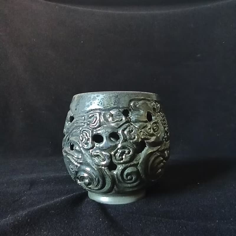 柴燒雙魚雙層鏤空防燙杯陳炫亨雕刻