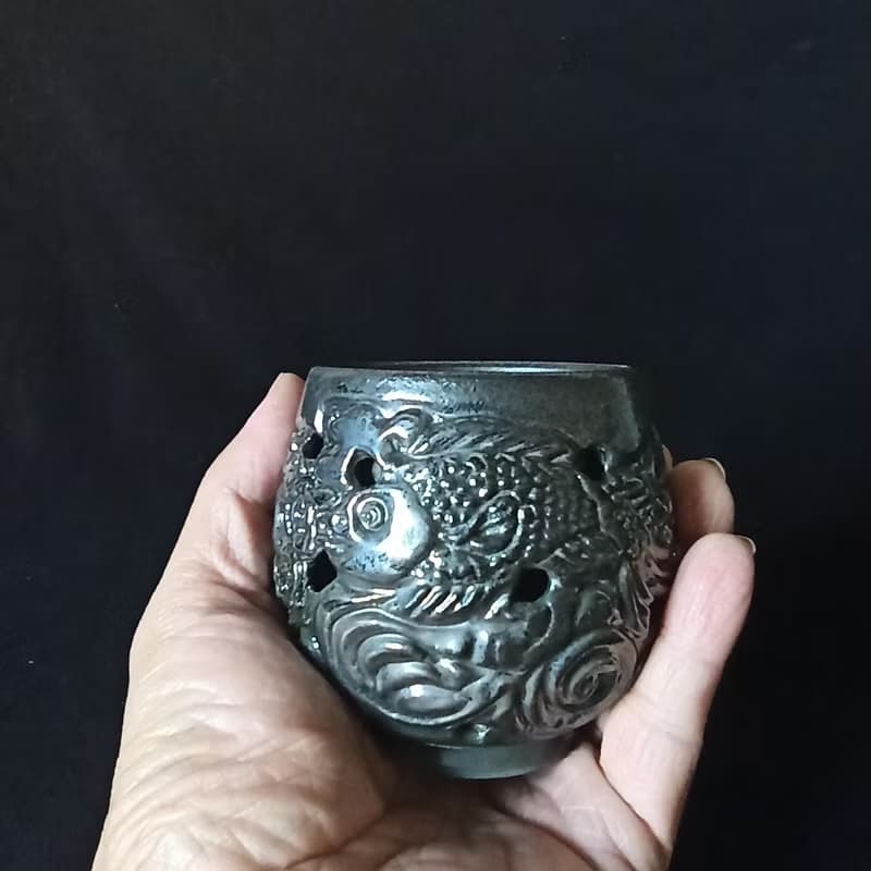 柴燒雙魚雙層鏤空防燙杯陳炫亨雕刻