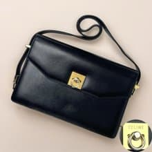 稀有中古二手Celine黑色金扣翻蓋盒子皮革腋下單肩側背孭小包手袋