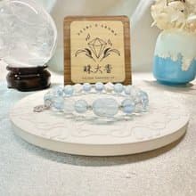 海心映月 海藍寶 藍針水晶 白水晶 手鍊