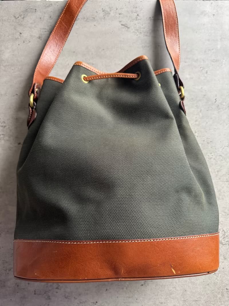 中古正品 Bally 帆布拼真皮水桶包 斜背包 旅行包 男女適用