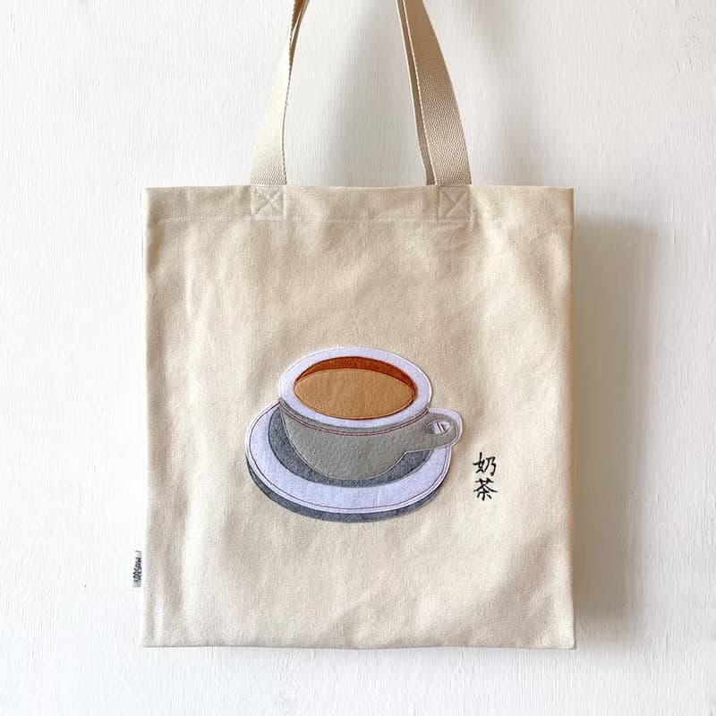 奶茶造型, 厚帆布黃色/米色布袋, 全人手製Tote Bag