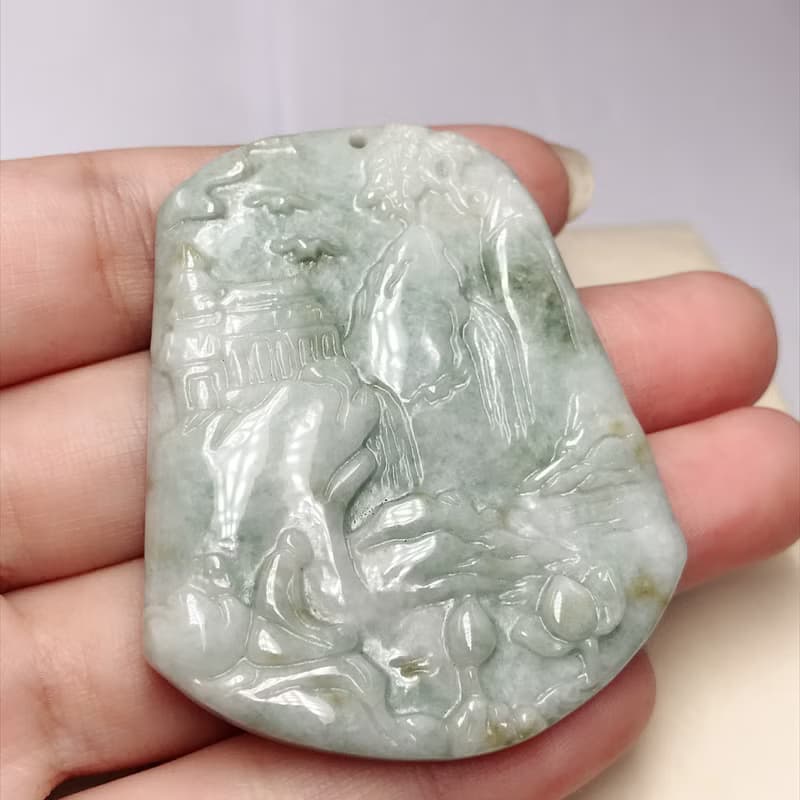 冰飄花翡翠山水牌 | 天然緬甸A貨翡翠 | 送禮
