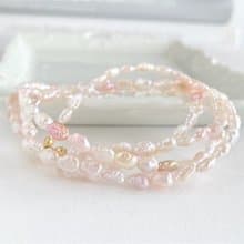 桜ピンク シュリンクなシワシワが可愛い 淡水ケシパールのロングネックレス 14KGF