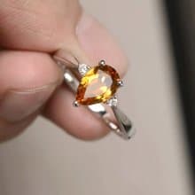 8.5 x 6 Natural yellow golden sapphier ring silver sterling size 7.0 free resize