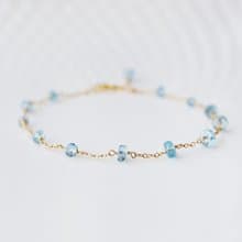 ディープブルーアクアマリンのボタンカットブレスレット　Sharon