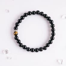 黑瑪瑙 x 黃虎眼石  - 守護 x 勇氣 x 行動力 - 925純銀水晶手環