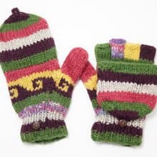 情人節禮物 限量一件針織純羊毛保暖手套 / 2ways手套 / 露趾手套 / 內刷毛手套 / 針織手套 - 混色森林系拼色民族圖騰