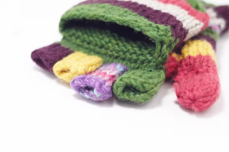 情人節禮物 限量一件針織純羊毛保暖手套 / 2ways手套 / 露趾手套 / 內刷毛手套 / 針織手套 - 混色森林系拼色民族圖騰