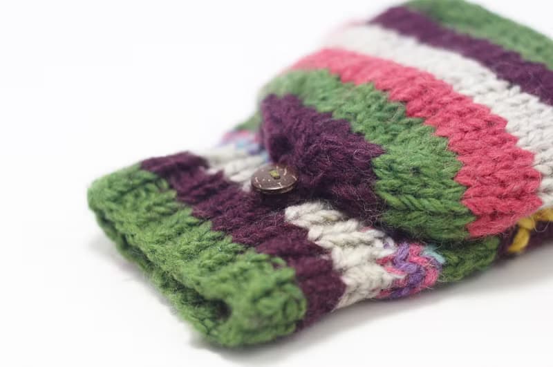 情人節禮物 限量一件針織純羊毛保暖手套 / 2ways手套 / 露趾手套 / 內刷毛手套 / 針織手套 - 混色森林系拼色民族圖騰