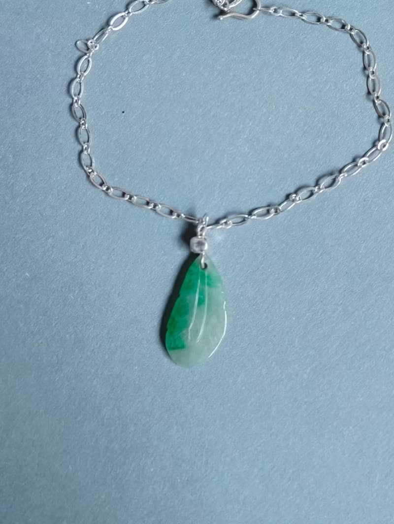 天然緬甸翡翠 冰種飄綠葉子銀手鍊