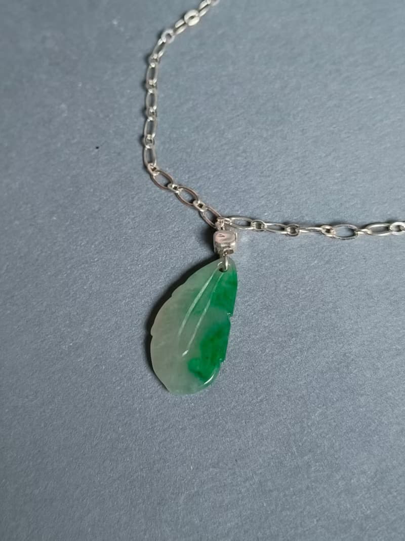 天然緬甸翡翠 冰種飄綠葉子銀手鍊