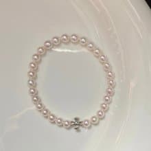 YuanPearl天然高級極光近正圓彈力款珍珠手鍊純銀手鍊