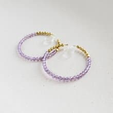 アメジストとメタルビーズのノンホールピアス