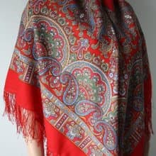 Pavlovo Posad Russian Shawl 100% Wool Scarf 125x125 cm Wrap Silk Fringe 1581-5