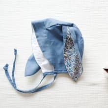 英國LIBERTY FABRICS棉麻兔寶寶嬰兒遮陽帽-莫蘭迪藍