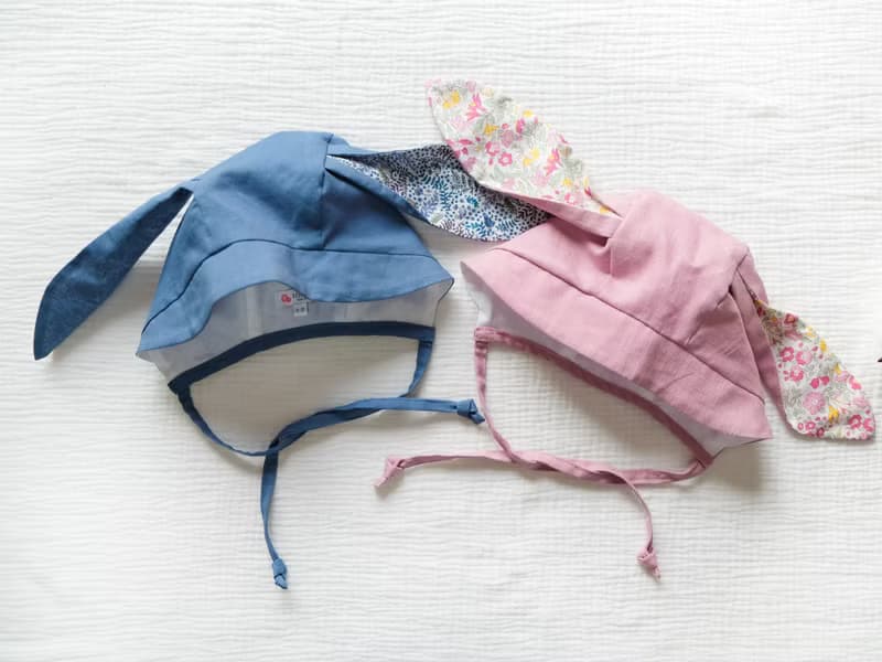 英國LIBERTY FABRICS棉麻兔寶寶嬰兒遮陽帽-莫蘭迪藍