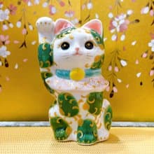 【唐草聚福】日本清水燒招財貓 | 色繪 - 白地  唐草