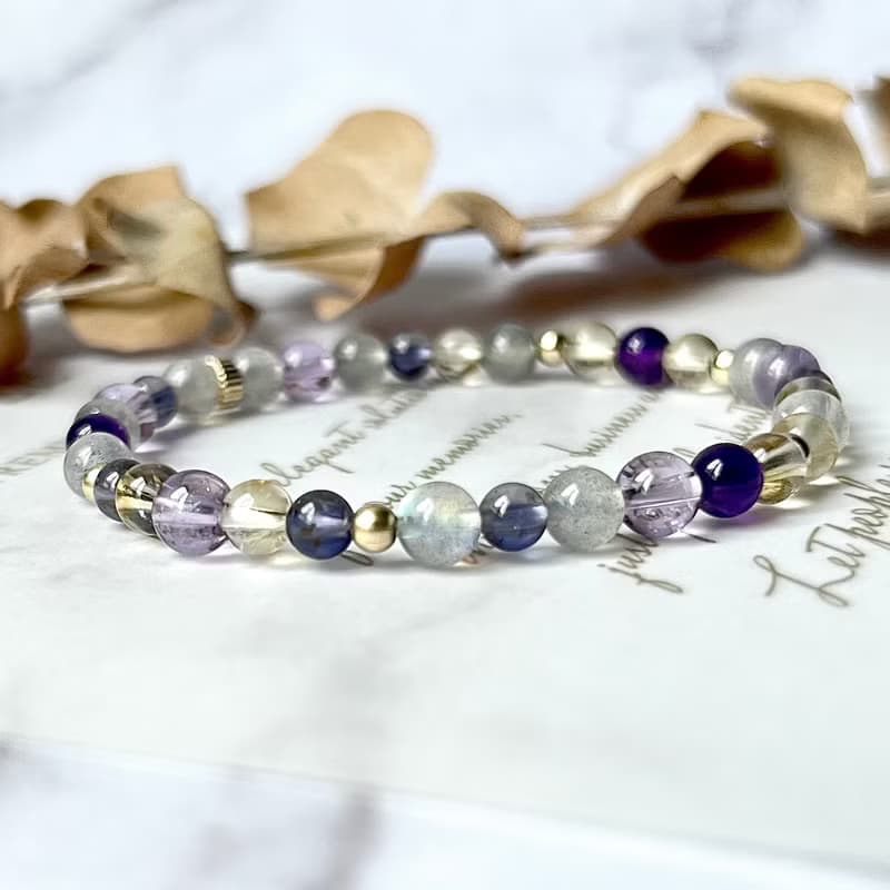 水晶手鍊/天然石手鍊/紫水晶x黃水晶x14KGF注金|琉光界