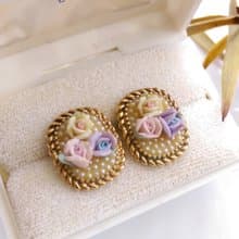 Vintage Jewelry 西洋古董飾品 1928 優美玫瑰 種子仿珠 針式耳環