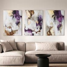 Purple Abstract Art | Purple Painting | Triptych Wall Art | Pink Flux set of 3