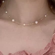 YuanPearl極光小燈泡天然近圓滿天星珍珠項鍊銀鍍18k真金材質通勤