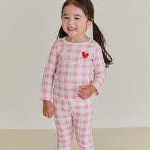 格紋桃紅愛心-舒棉雲柔衣長袖韓國童裝-K52609