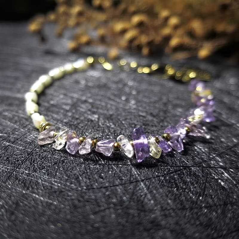 VIIART。半夏。紫黃晶珍珠古著金手鍊