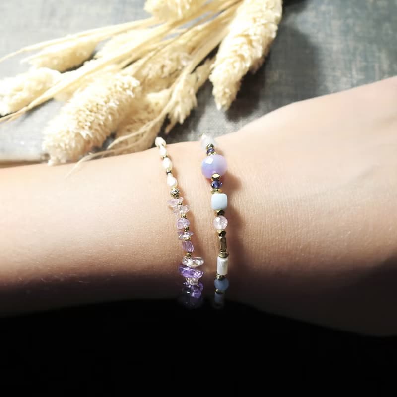 VIIART。半夏。紫黃晶珍珠古著金手鍊