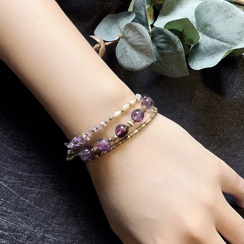 VIIART。半夏。紫黃晶珍珠古著金手鍊