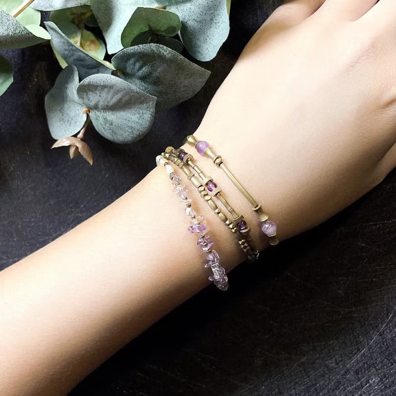 VIIART。半夏。紫黃晶珍珠古著金手鍊