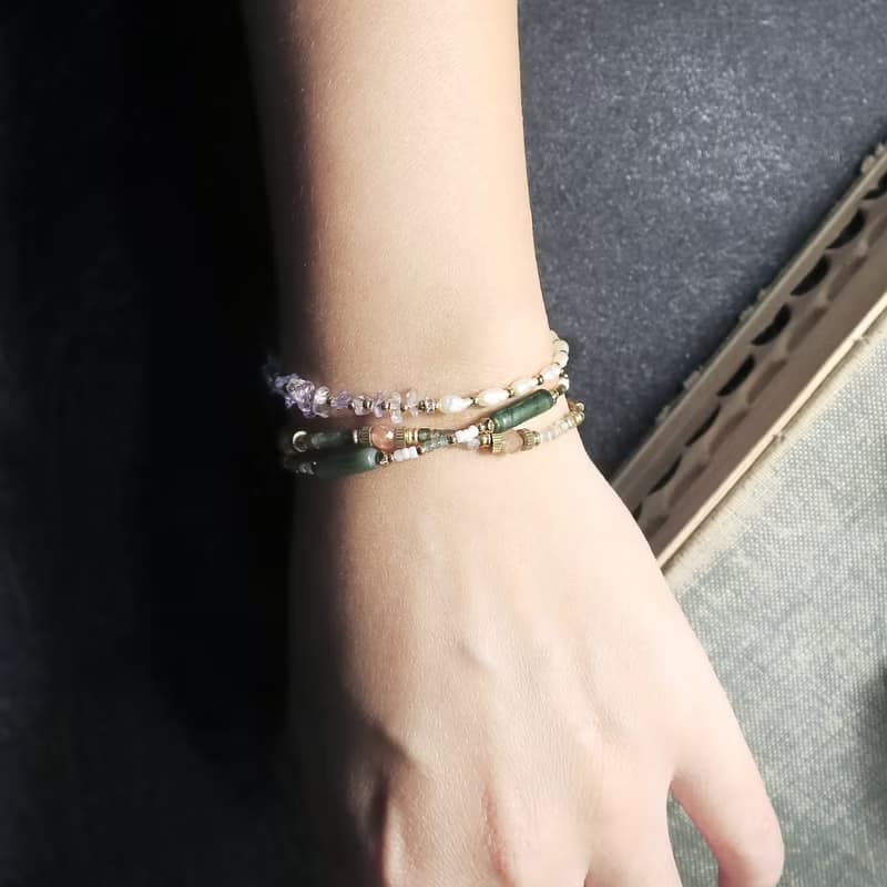 VIIART。半夏。紫黃晶珍珠古著金手鍊