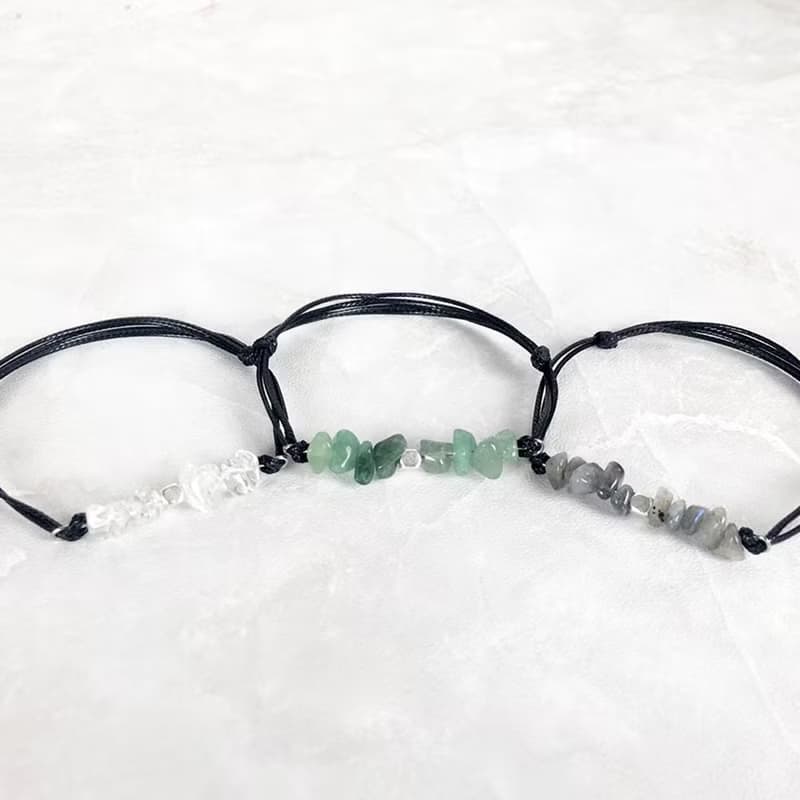 |誕生石碎石系列|4~6月 白水晶 東陵玉 灰月光 (皮繩x手鍊x手工)