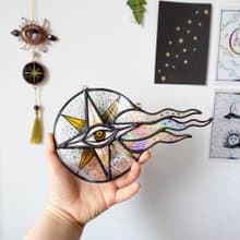 Stained glass ornament, Celestial home decor, Star Art