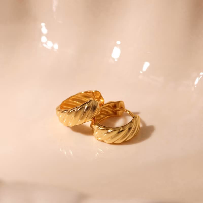 s925銀mini牛角包耳圈耳環 高級感金銀二色 抗敏感易扣耳環 女生