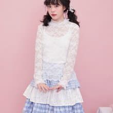 甜美少女 花邊玫瑰蝴蝶結 蕾絲上衣