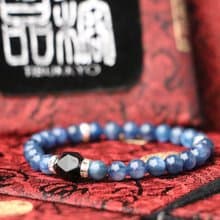 精品藍晶石手珠 6mm 多切面黑曜石隔珠 手鍊 母親節禮物 飾品設計