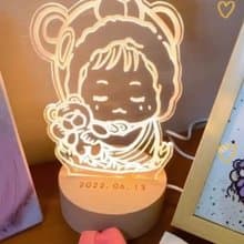 送朋友最棒的彌月禮物【蠟筆風線條】原木Led夜燈藍芽喇叭 小夜燈